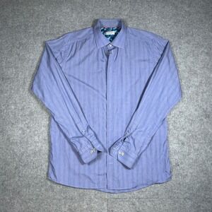 Eton button down Shirt Mens 17 Slim Blue striped Long Sleeve Dress Luxury